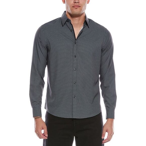 Report Collection Mens  Print Sport Shirt, Gray - Picture 1 of 3